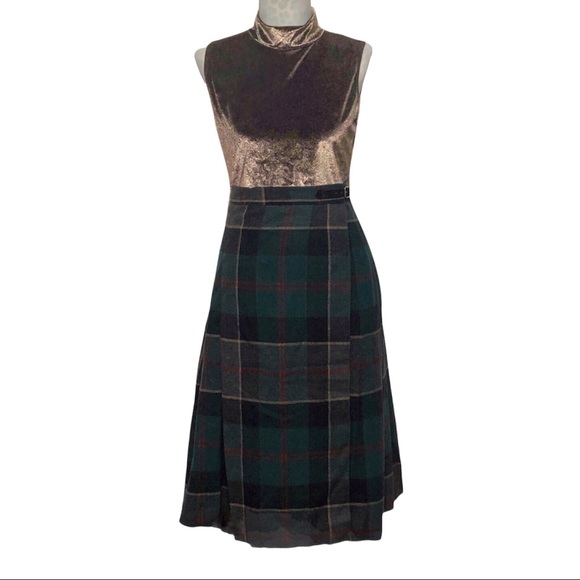 Vintage Dresses & Skirts - Vintage Plaid Wool Pleated Midi Skirt